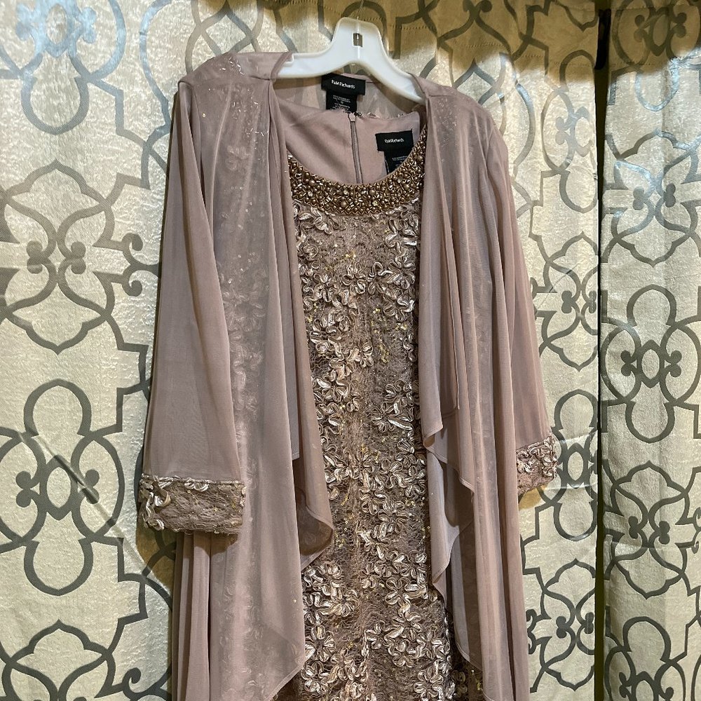 Formal wedding guest dress/ Size 12/ Ven style,2 piece  DRESS/ Mocha Champagne